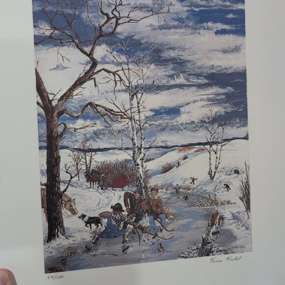 Verna E. Hutlet Winter Pond Hockey Print Numbered 58/100 Signed - Picture 4 of 9